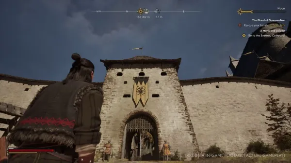 Coen approaching the gates of Svartrau by day in official pre-beta gameplay