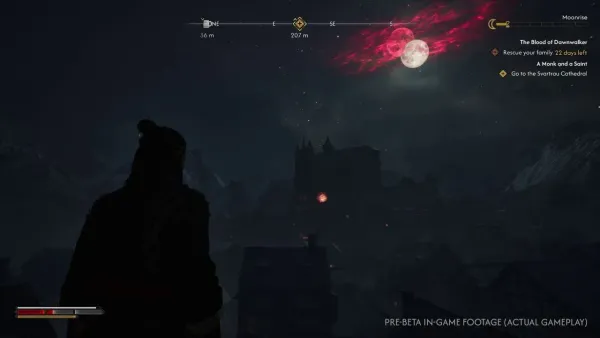 Coen overlooking Svartrau at night in official pre-beta gameplay